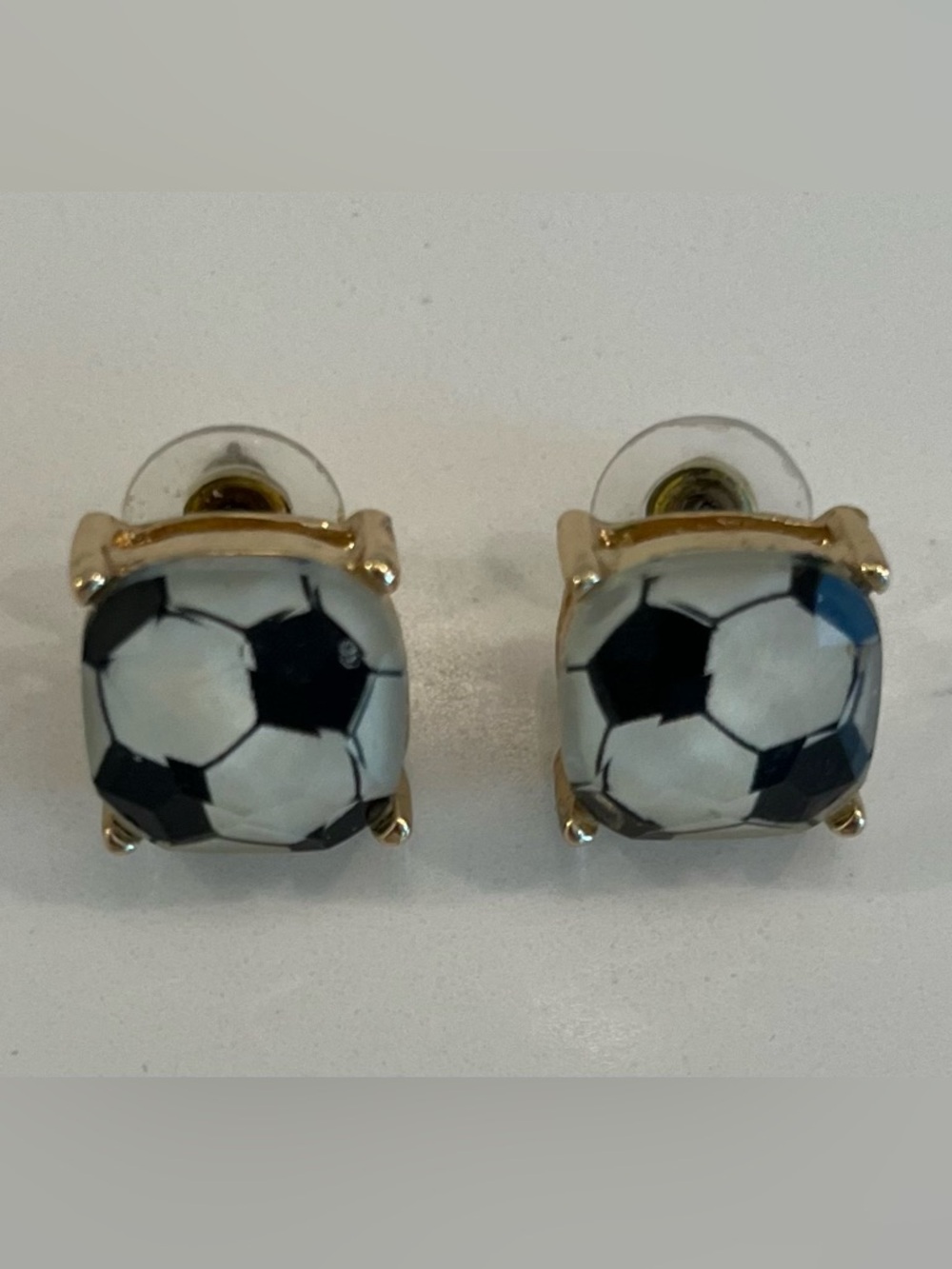 Soccer Ball Enamel Stud Earrings - Black & White